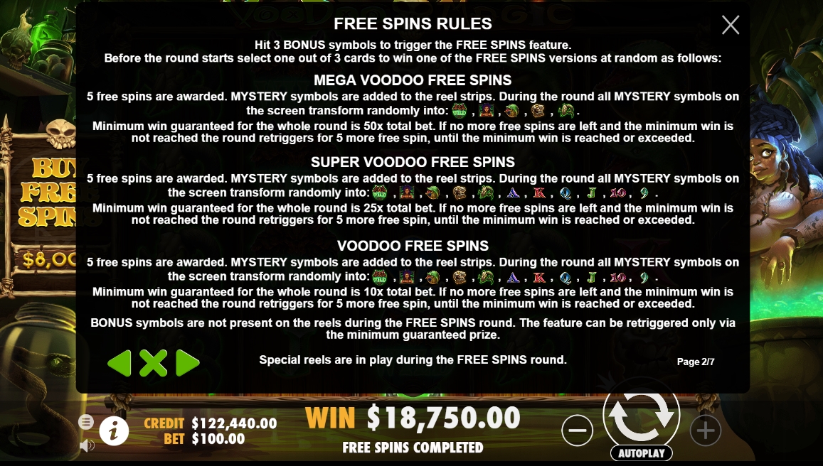 Бонусная игра и фриспины в слоте Voodoo Magic 