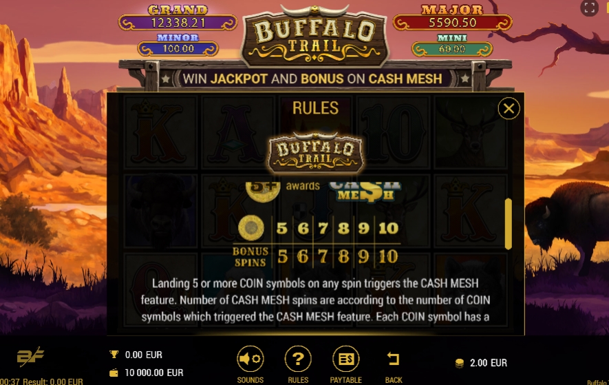 Выигрышные комбинации в слоте Buffalo Trail