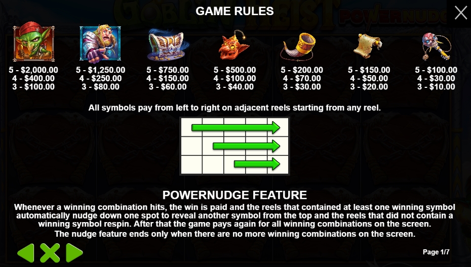 Выигрышные комбинации в слоте Goblin Heist Power Nudge