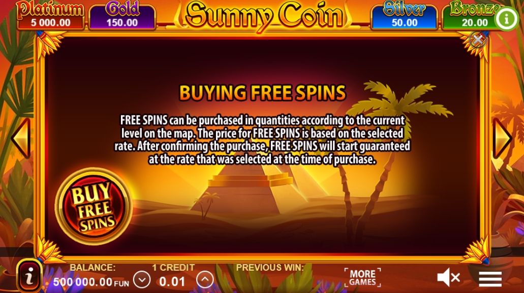 Покупка фриспинов в слоте Sunny Coin: Hold The Spin
