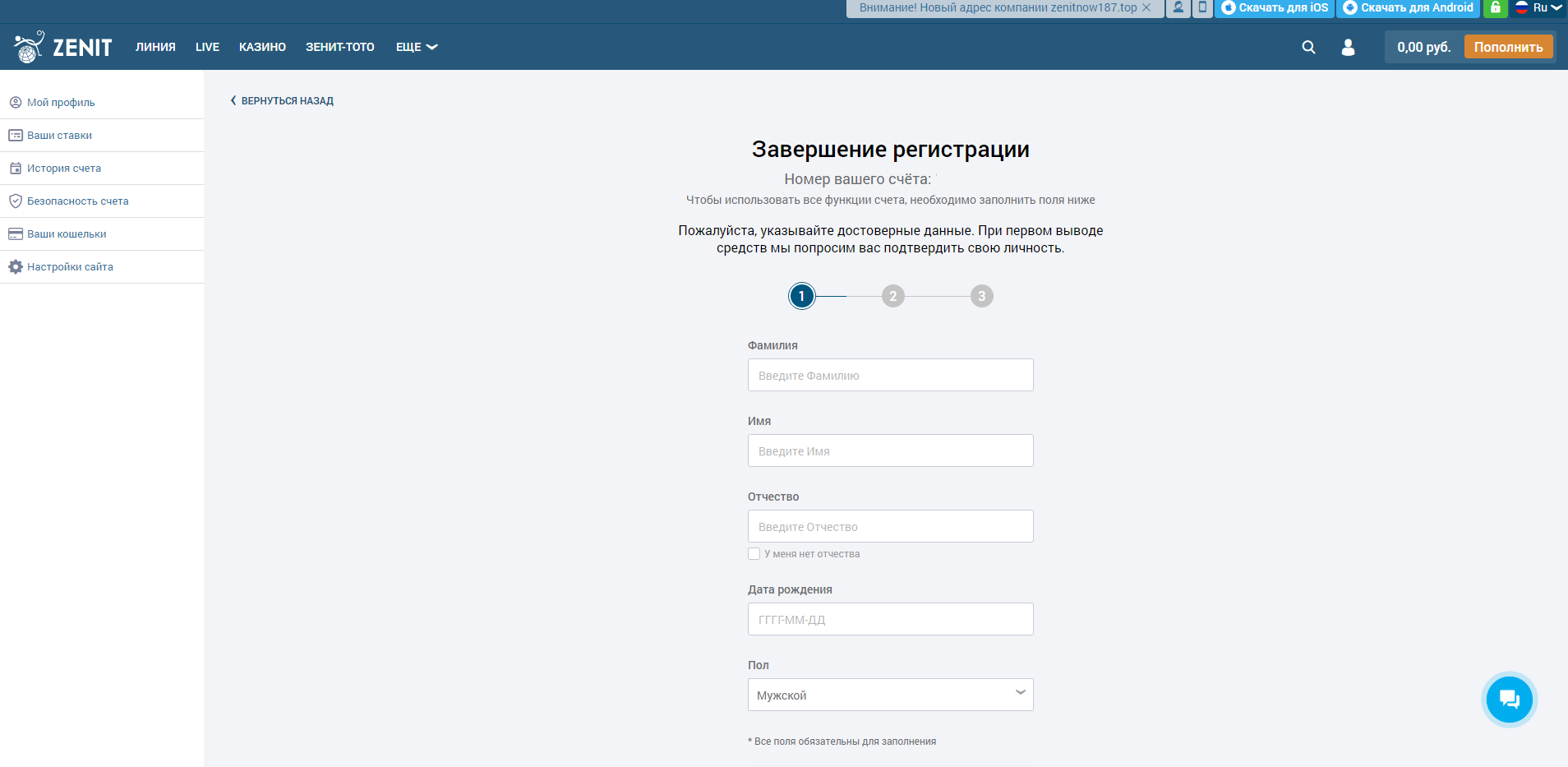 Вход в казино Зенитбет
