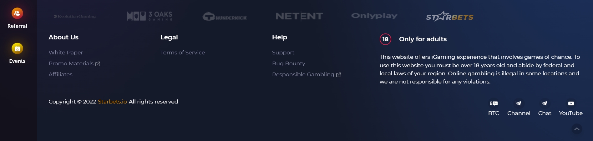 Интерфейс казино StarBets