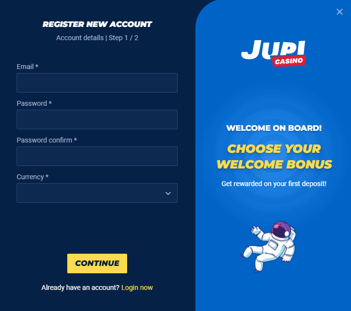 Регистрация в Jupi Casino