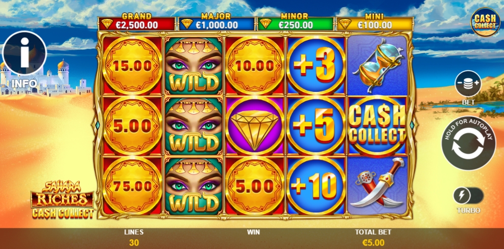 Интерфейс слота Cash Collect Sahara Riches Megaways