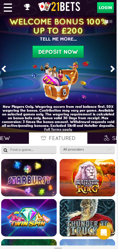 Регистрация в 21bets Casino
