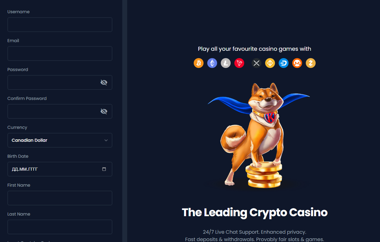 Регистрация в Kryptosino