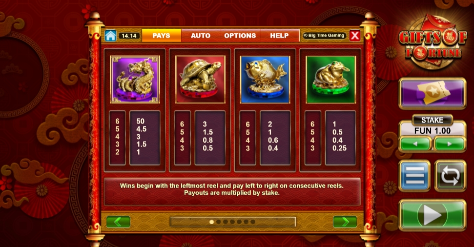 Выигрышные комбинации в слоте Gifts of Fortune Megaways