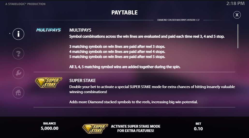 Специальные символы в слоте Diamond Stacker Multipays