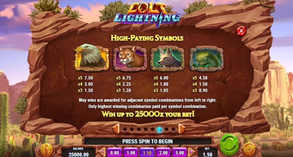 Выигрышные комбинации в слоте Colt Lightning