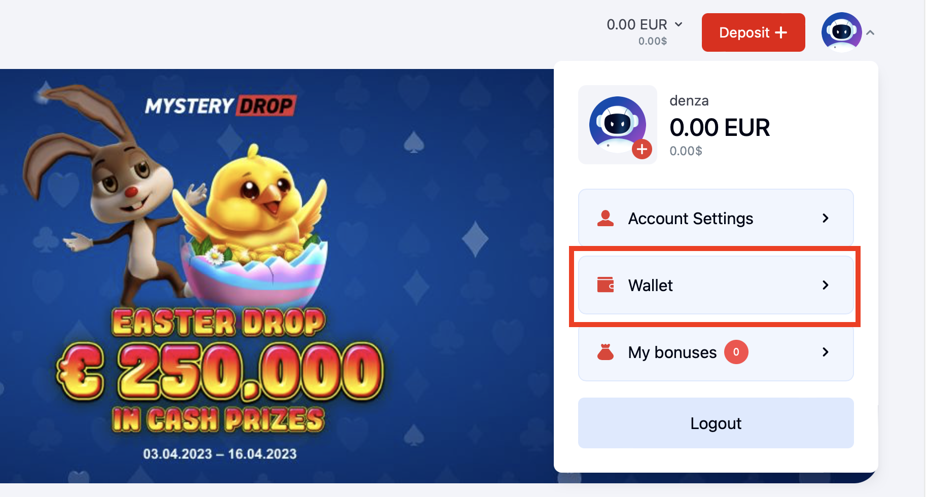 Выбор кошелька на сайте казино OnLuck