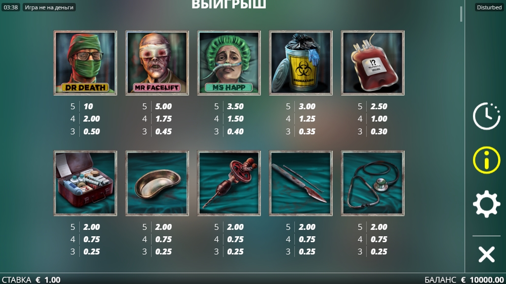 Выигрышные комбинации в слоте Disturbed