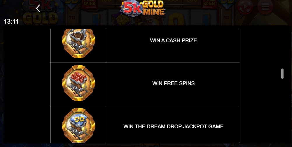 Специальные символы в слоте 5k Gold Mine Dream Drop
