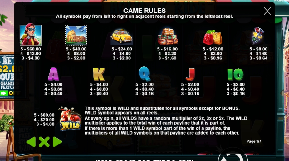 Выигрышные комбинации в слоте Holiday Ride