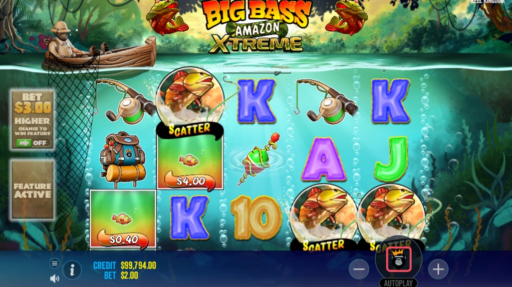 Интерфейс слота Big Bass Amazon Xtreme