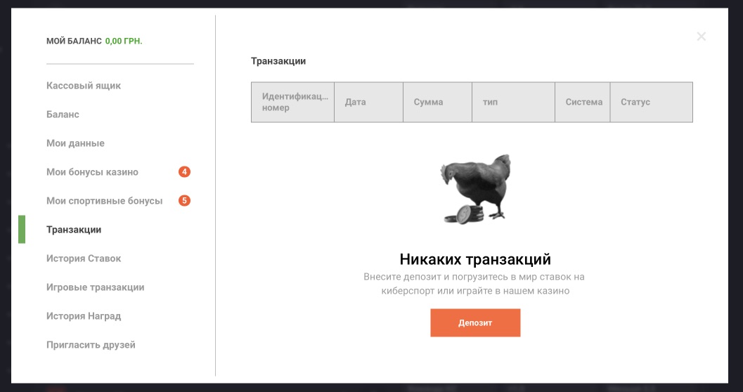 История транзакций на сайте казино GGBet