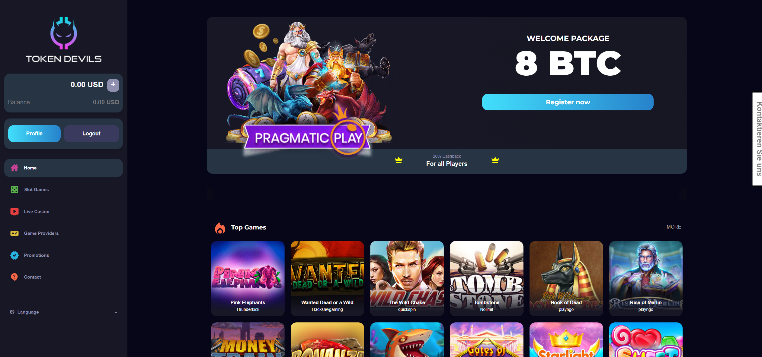 Регистрация в казино Token Devils